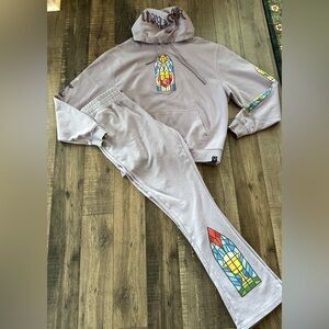 Civilized Mens 2 Piece Sweatsuit, “No Mercy” Purple Medium